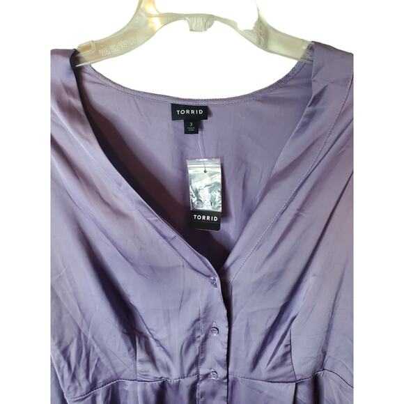 Torrid Peplum Satin Button Front Long Sleeve Blouse, Dusk, NWT, 3X - Picture 2 of 6